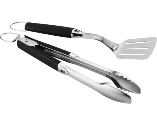 Weber Grilltang, Grillspatel, Grillgereedschap, Keukentang, 7,6 x 14,8 x 45,7 cm, Roestvrij staal, Kunststof handgrepen, 2 stuks