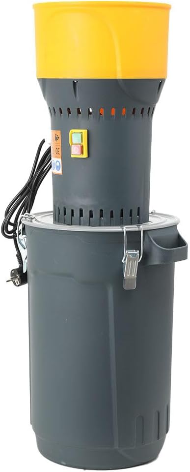 Elektrische Getreidemühle mit 25L Eimer, 1000 Watt Elektromotor,6,5L Einfülltrichter, 300 kg/h, Schrotmühle mit Edelstahlklinge, fünf Siebe inkl., Zerkleinerer für Getreide, Futterherstellung