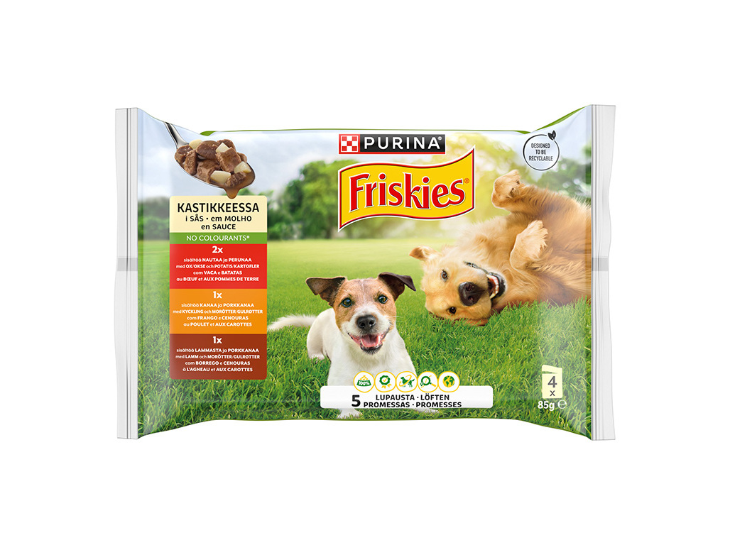 COMIDA HÚMIDA CÃO ADULTO FRISKIES MOLHO VACA/FRANGO/BORREGO 4X85G