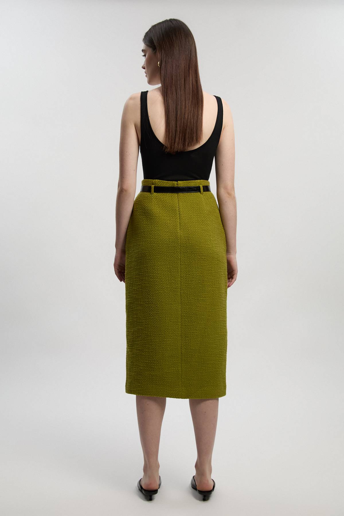 KarenMillen Jupe Crayon Ajustée en Tweed Texturé avec Ceinture