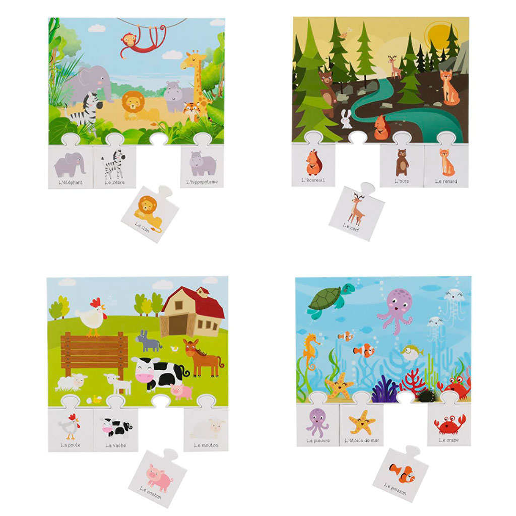 Jeu de mémoire puzzle animaux 4 décors