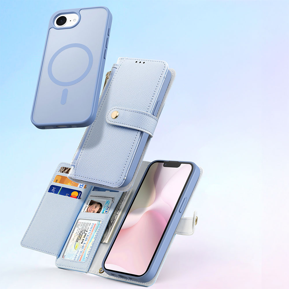 iPhone 16e Leder Tasche mit Kartenfächer   Münzfach   MagSafe Schutzhülle - Blau