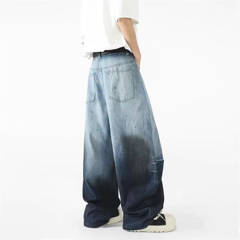 AXEN - Mid Rise Gradient Washed Wide Leg Jeans