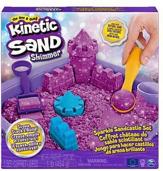 Kinetic Sand Shimmer - Zandkasteel-set met 453 g paars glinsterend speelzand 3 vormpjes en 2 stuks gereedschap - Sensorisch speelgoed