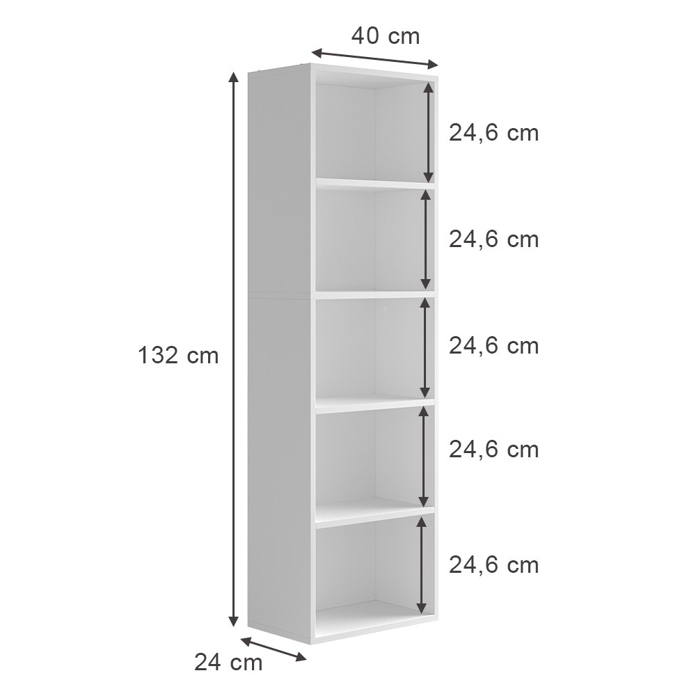 Vicco Bücherregal Bob Weiß 40 x 132 cm mit 5 Fächern