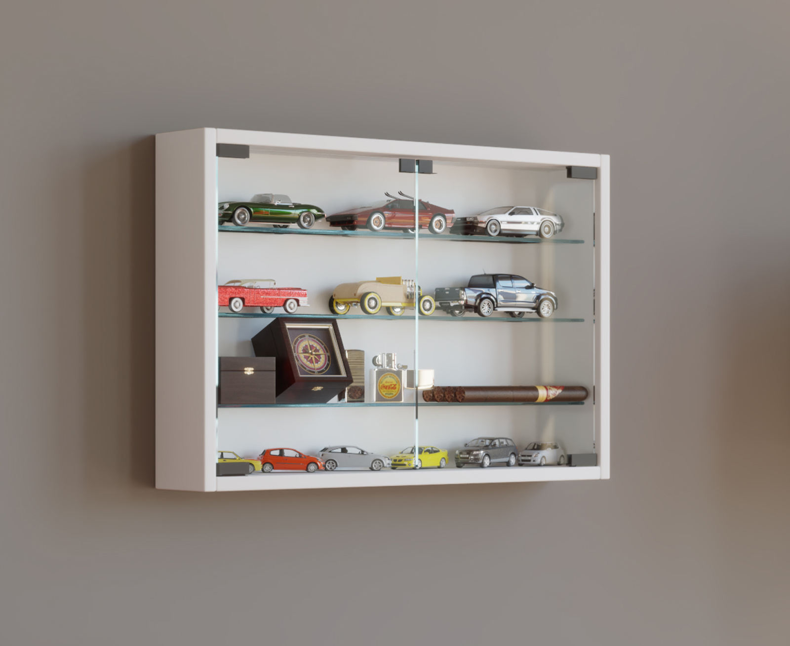 Hängevitrine MANDOSA M - weiß - mit 3 Glasböden