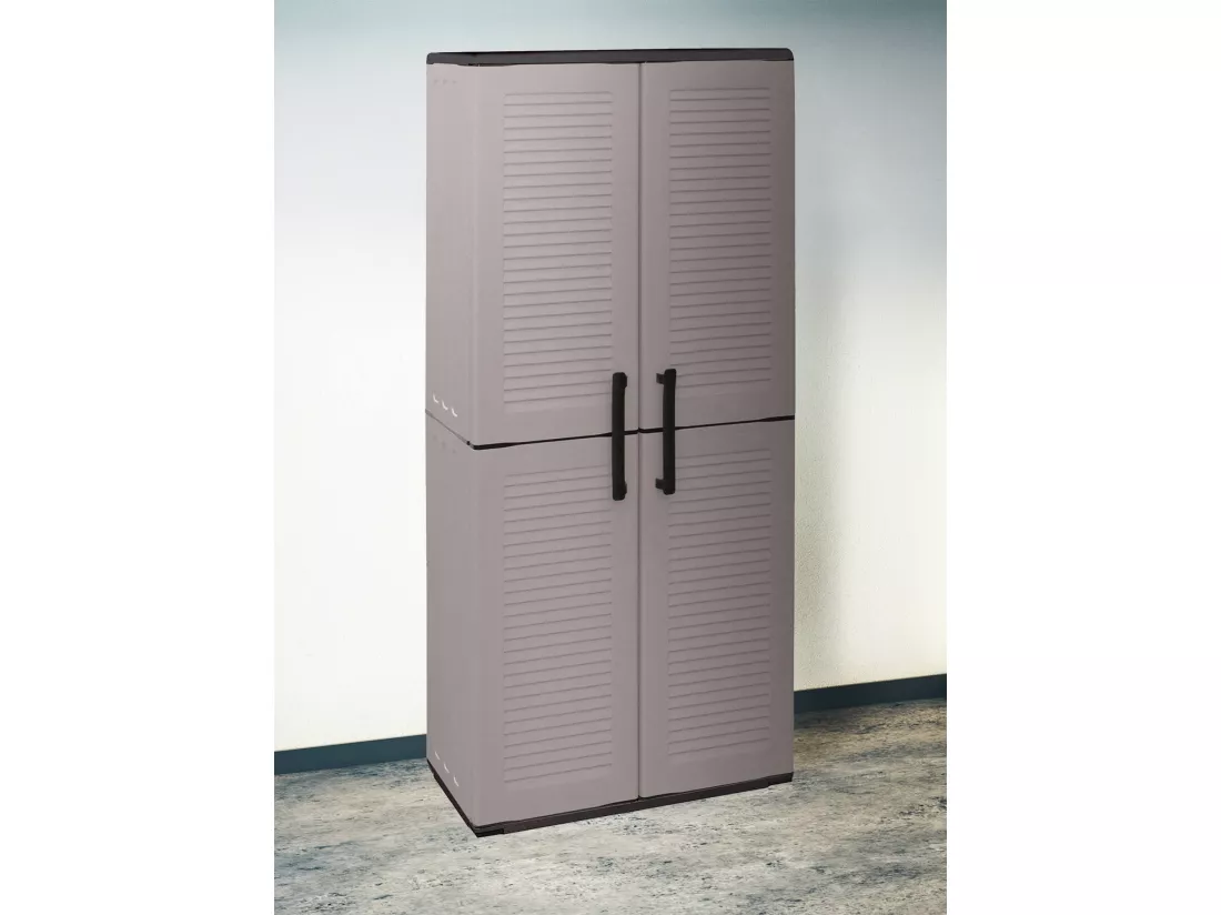 Armoire d'extérieur Clavier, Meubles de balcon, Armoire polyvalente avec étagères, 100% Made in Italy, 68x37h163 cm, Gris et Noir, Finition rayée