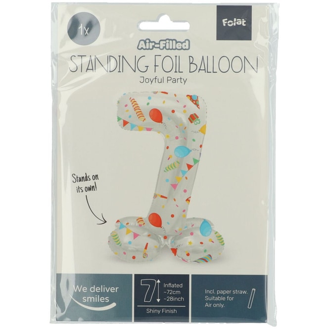 Folienballon - 7 - selbststehend - Joyful - weiß/bunt - ca. 72 cm hoch