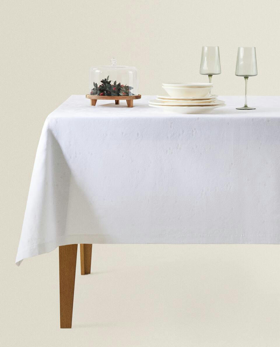 TOALHA DE MESA DE NATAL COM ESTAMPA FLORAL E GLITTER