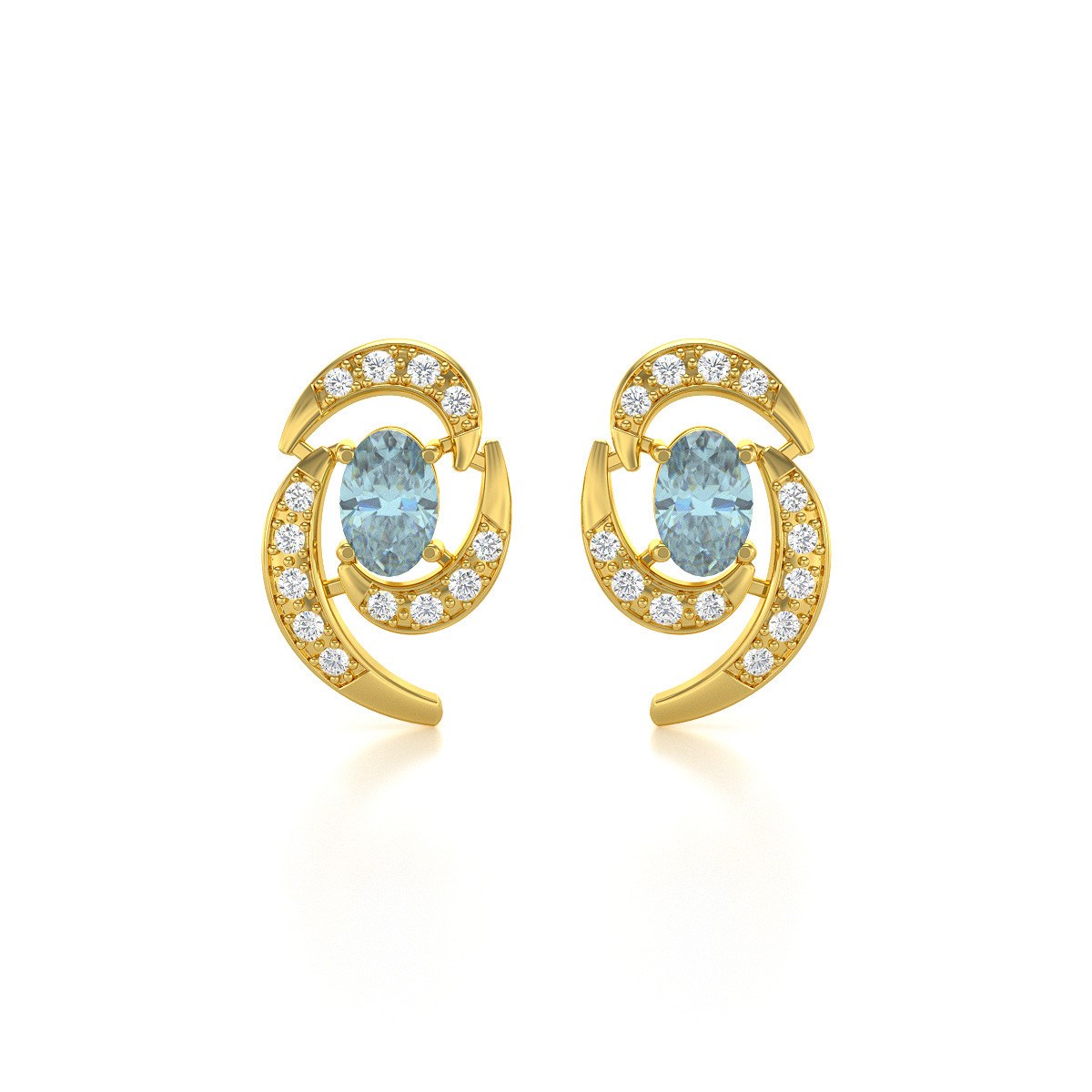 Boucles d'oreilles ADEN Or 585  Jaune et Aigue-Marine 2.6grs