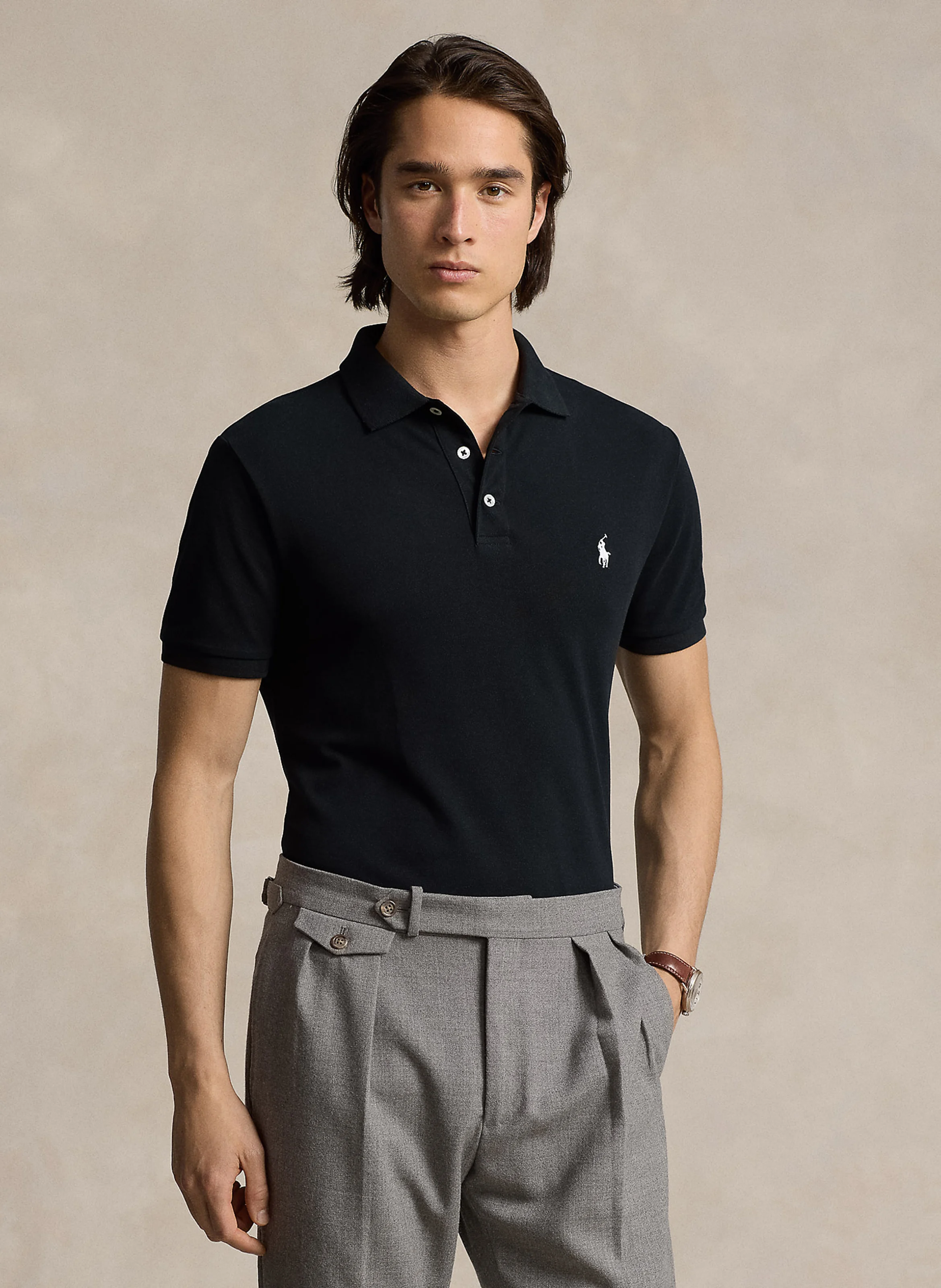 Polo slim-fit en coton mélangé | Noir