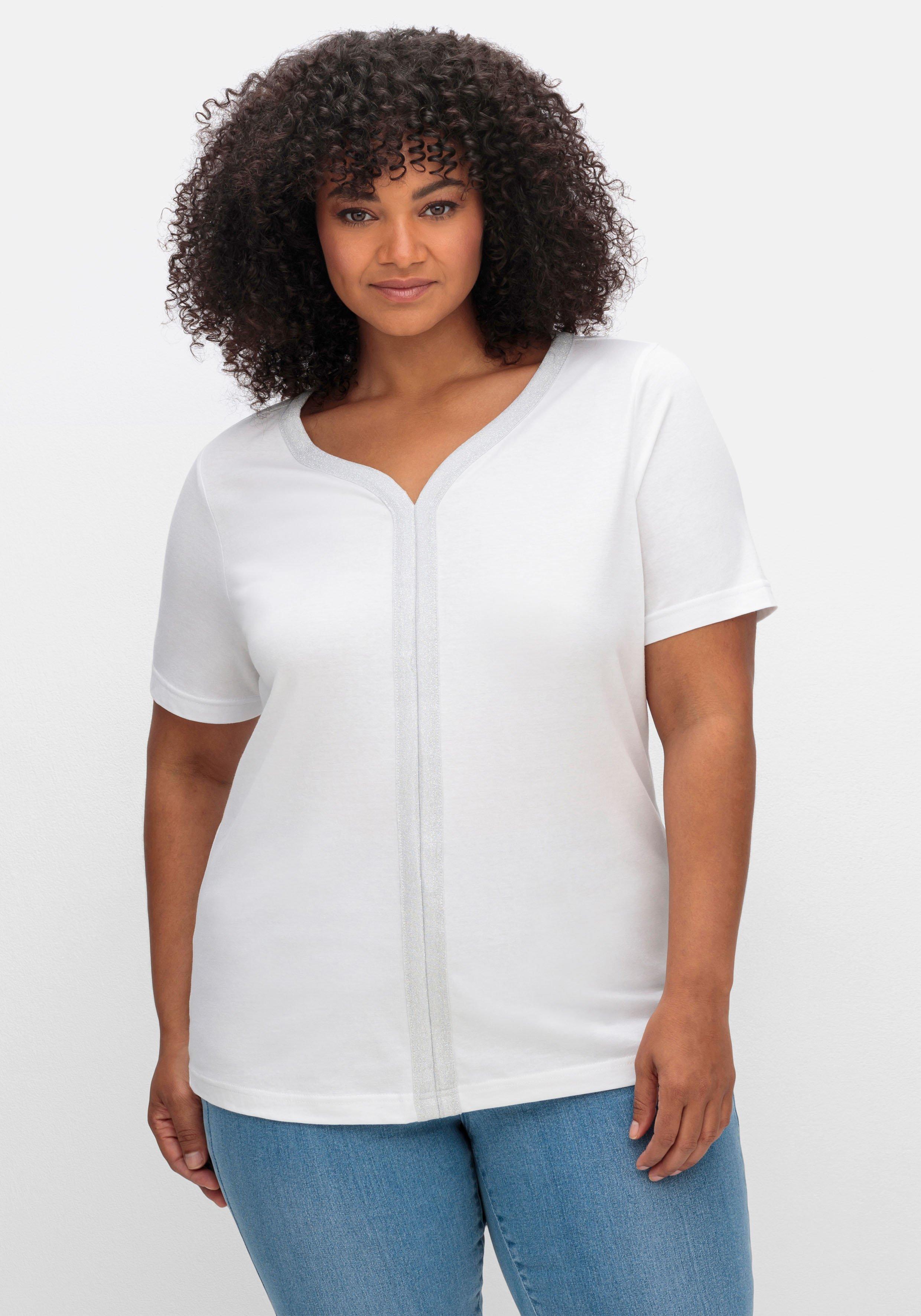 Jerseyshirt mit silberfarbenem Zierband