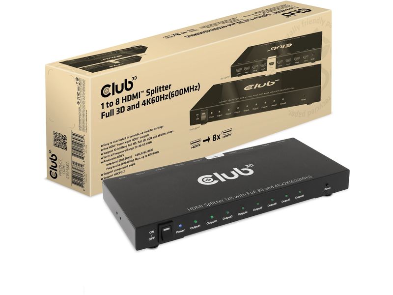 Club 3D 8-Port Signalsplitter CSV-1383 1 auf 8 HDMI-Verteiler