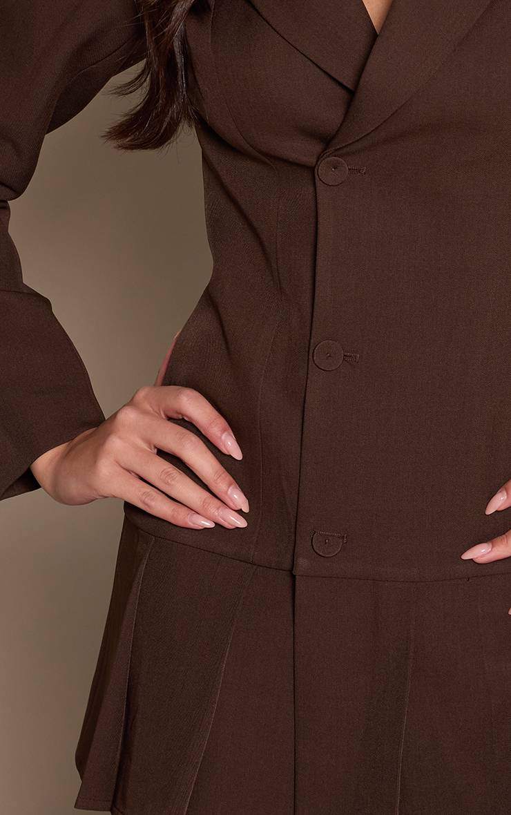 Chocolat Robe Blazer Tissée À Ourlet Plissé