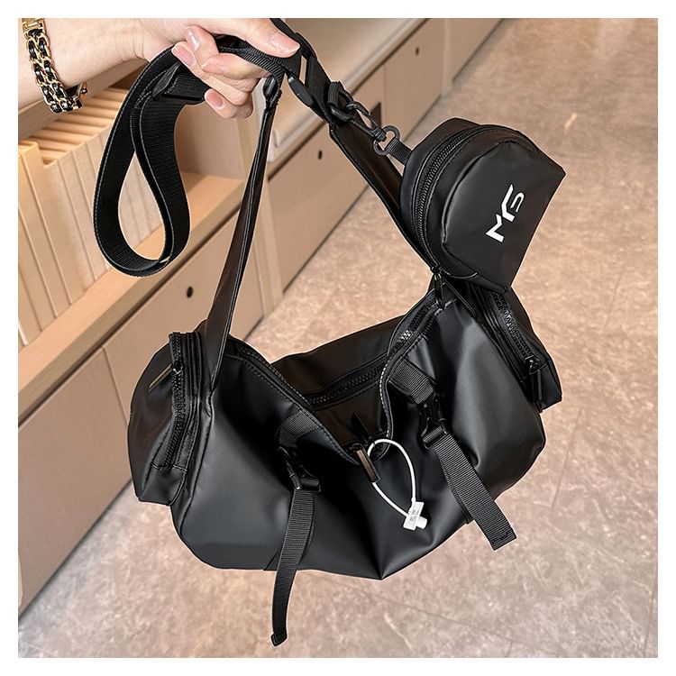 Hikuozy - Set: effen nylon crossbodytas met gesp + etui