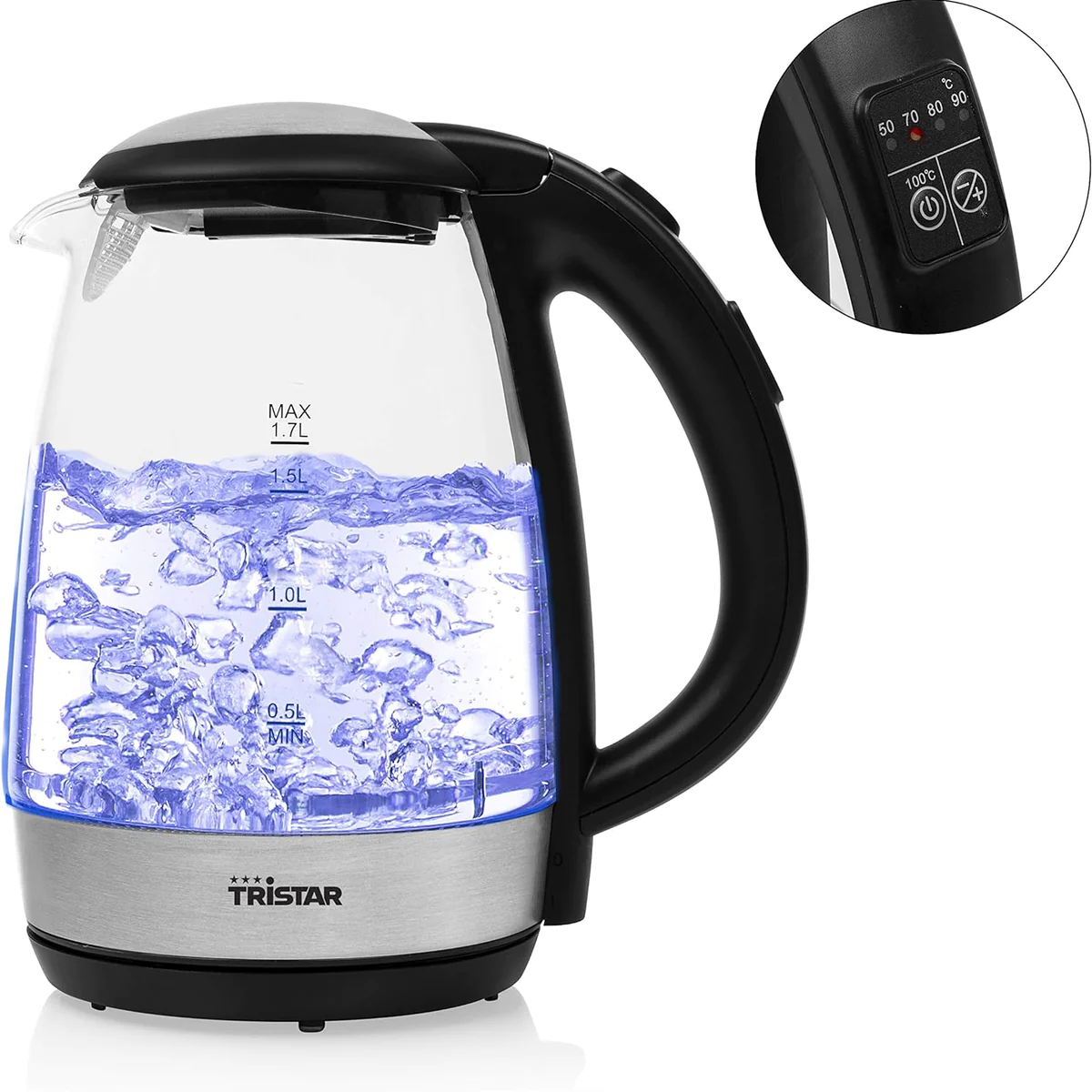 bouilloire électrique de 1,7L sans fil avec LED 2200W gris noir Trista
