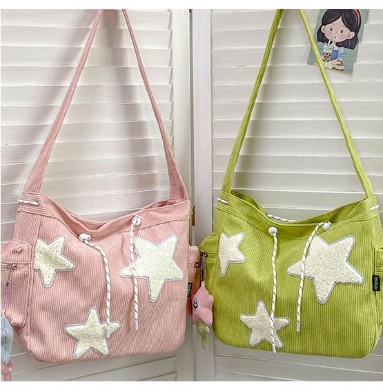 Skyglow - Corduroy Star Applique Trekkoord Crossbody Schoudertas