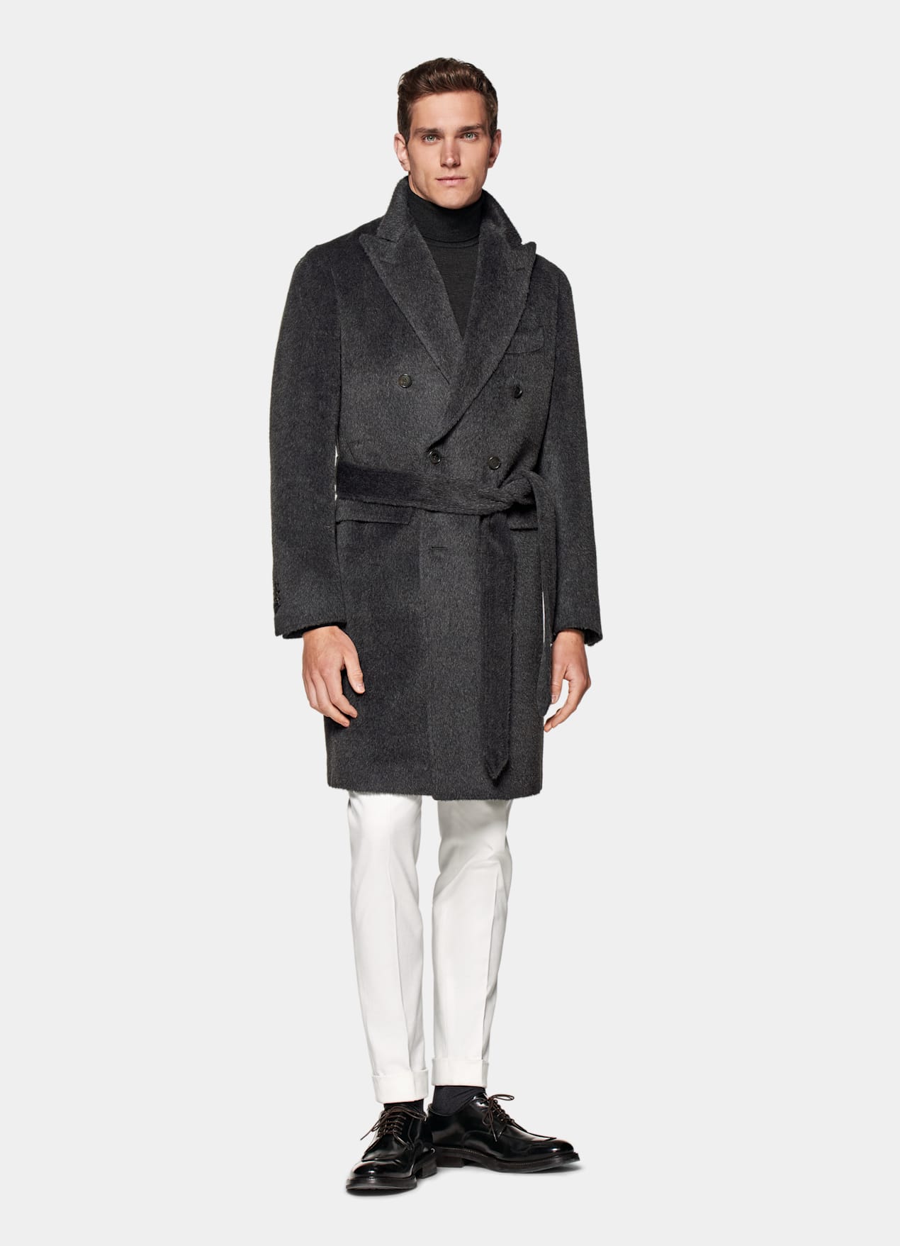 Manteau ceinturé gris foncé