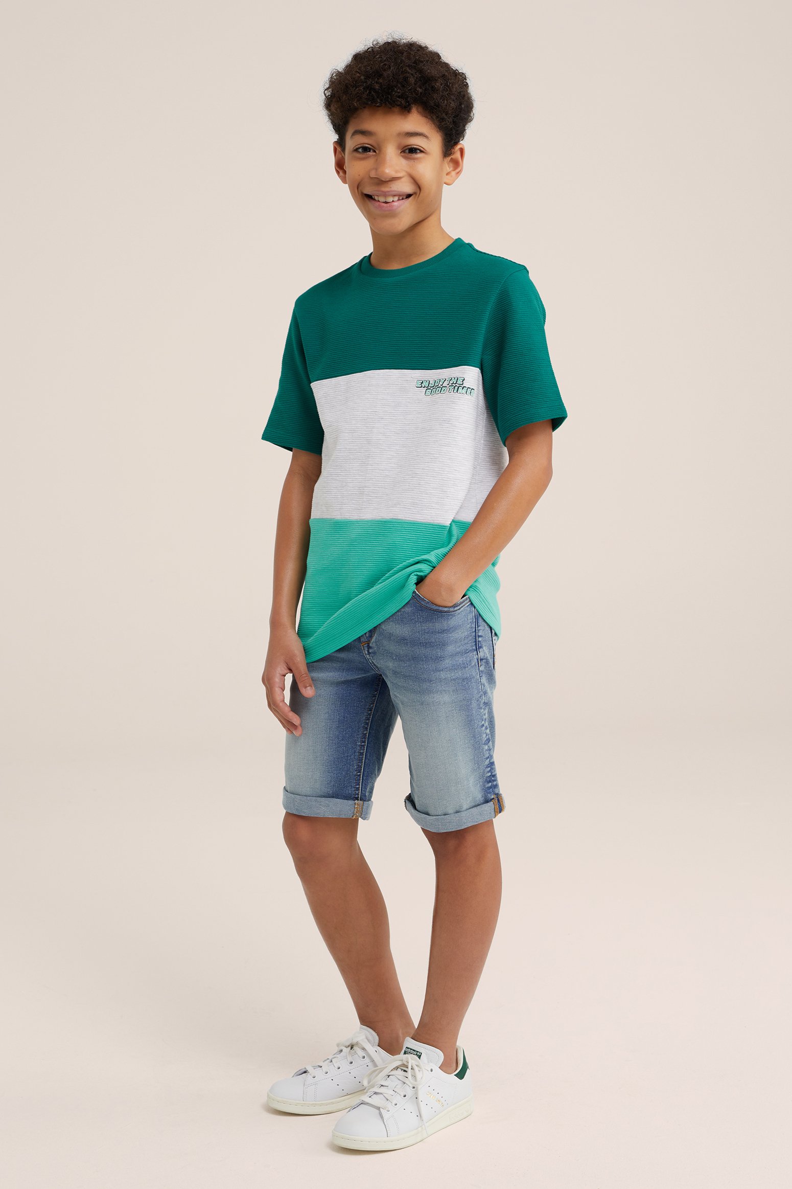 Jongens slim fit denimshort van jog denim Blue Ridge Blauw