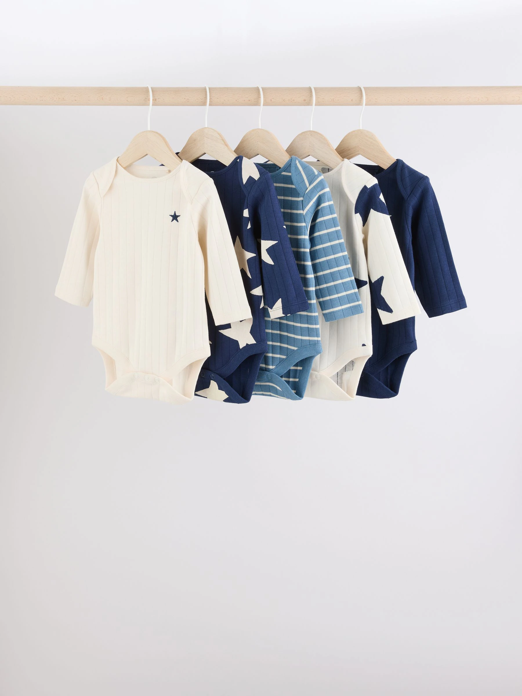 Blauw - Verpakking van 5 rompertjes met lange mouwen