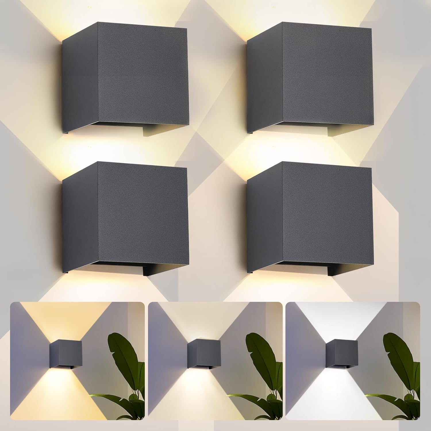12W LED Wandleuchte Innen/Außen,3000K Außenlampe Außenleuchte innen, IP65 Aussenleuchte Wand UP Down,Außenwandleuchte wandleuchte innen Mit Einstellbar Abstrahlwinkel Warmweiß,Anthracite,4 Stück