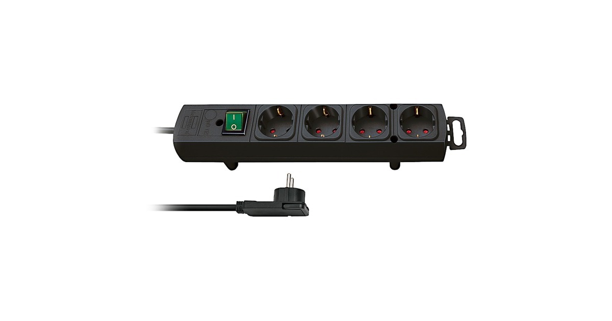 BrennenstuhlComfort-Line Plus, 4-voudig stekkerdoos  (Zwart, met platte stekker, 2m H05VV-F 3G1,5)