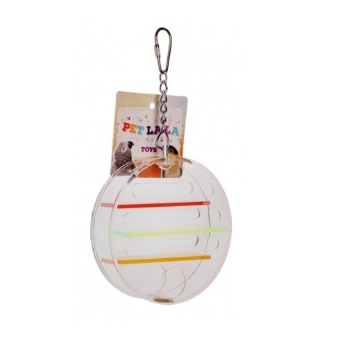 Roda interativa transparente Cooltoys para papagaios de porte médio.
