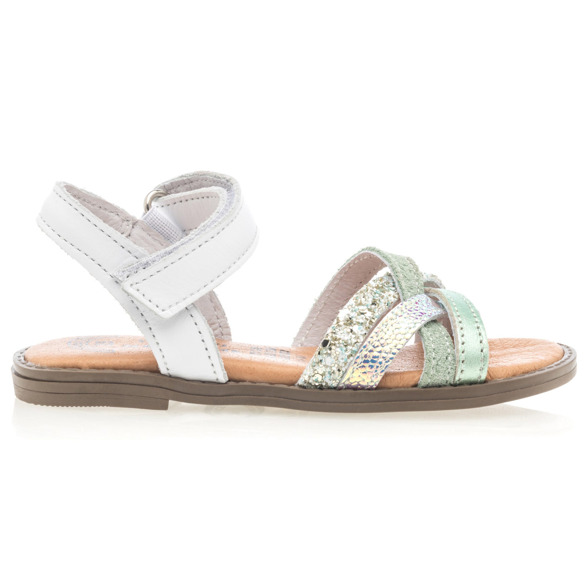 Nu-pieds Fille en cuir vert