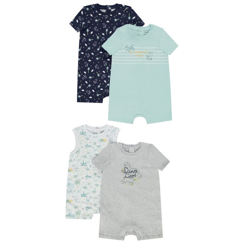 Lot de 4 combinaisons courtes fantaisie pour bébé garçon - Blanc