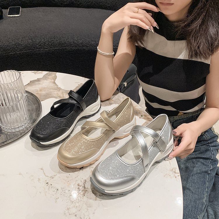 Anran - Platform Glitter Mary Jane Sneakers