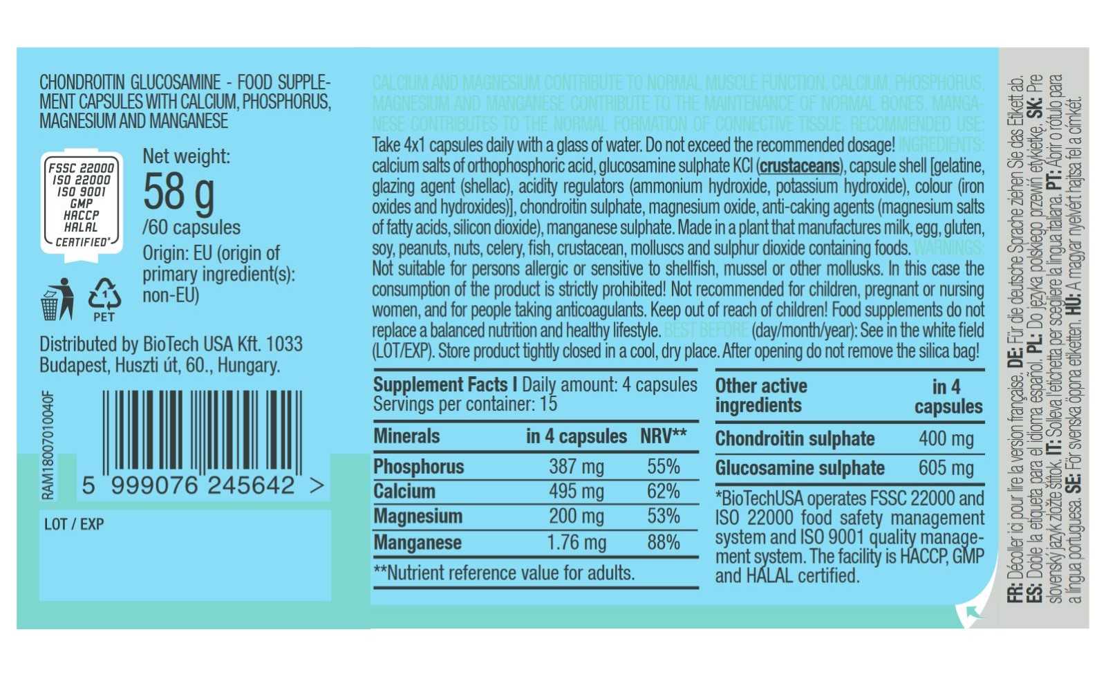 Biotech USA Condroitina Glucosamina 60 cápsulas