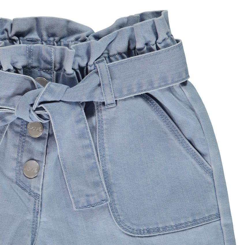 Short paperbag en jean avec ceinture à nouer pour fille - Bleu