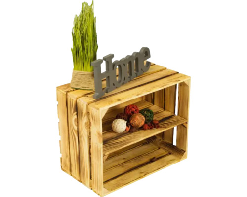 Vintage fruitkist met plank, gevlamde afwerking, 50x40x30 cm