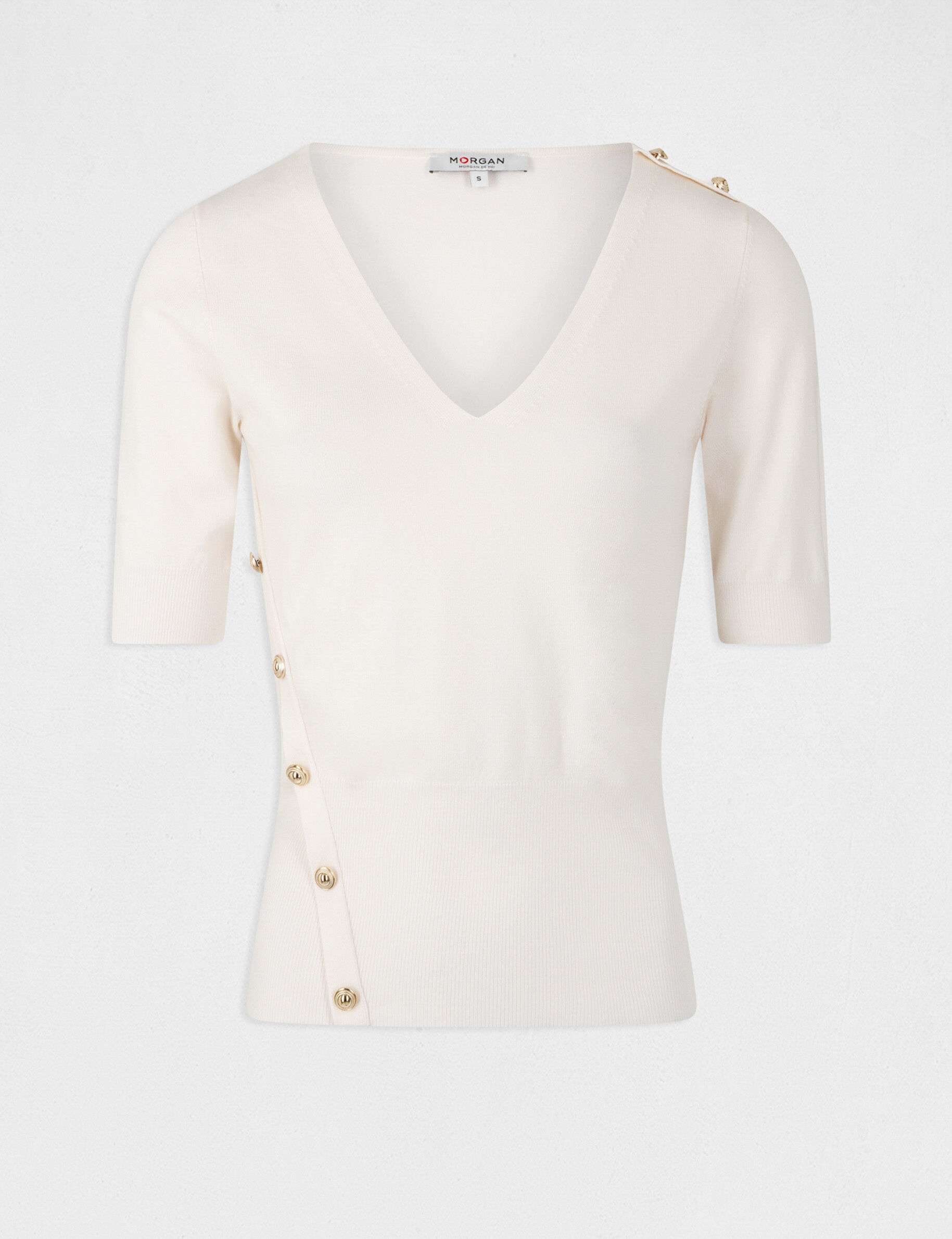 Pull manches 3/4 avec boutons ivoire femme - ivoire
