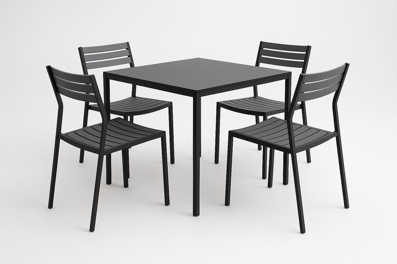 Quadratisches Metall-Gartenmöbelset Tisch und 4 Stühle Schwarz 80x80 cm