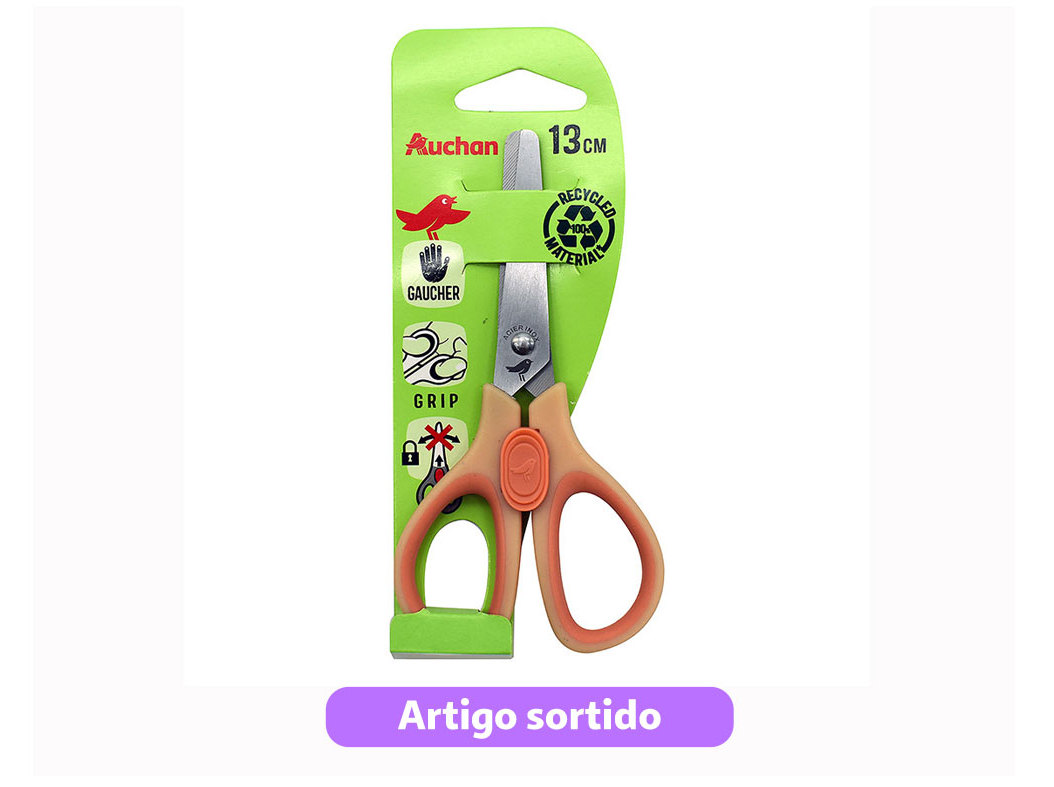 TESOURA PARA ESQUERDINOS AUCHAN 13CM CORES SORTIDAS