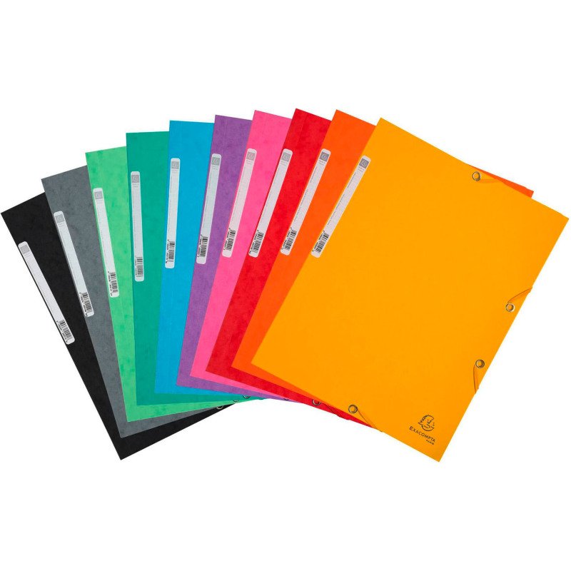Chemise à élastique 3 rabats carte lustrée Exacompta 24 x 32 cm dos 2 cm couleurs assorties