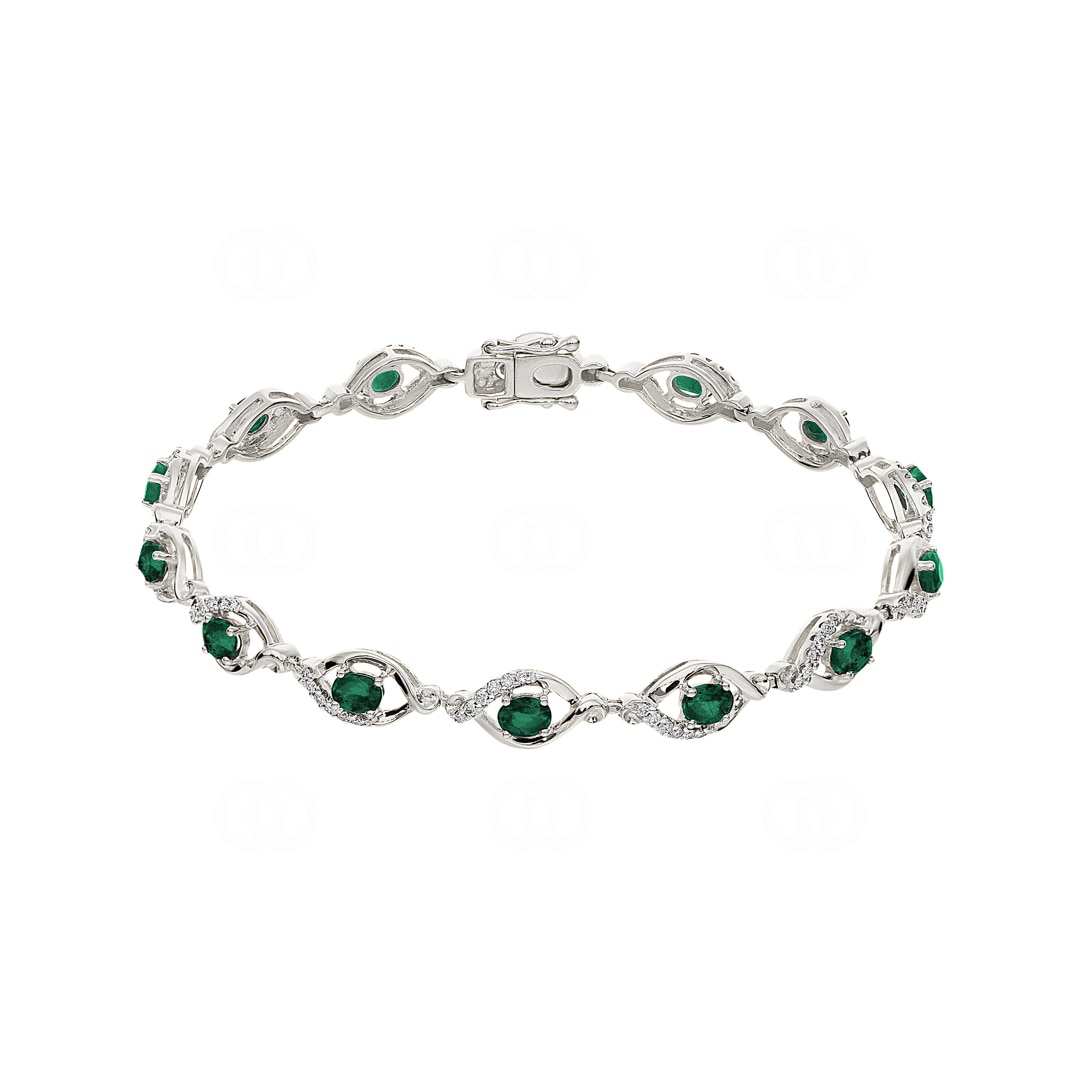 Smaragd Armband 750/18 K Weissgold mit Diamanten 0.44 ct H/si