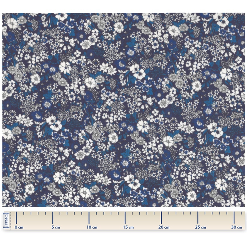 Tissu Coton Au Mètre Ex2343 Fleuri Marine Blanc Outremer