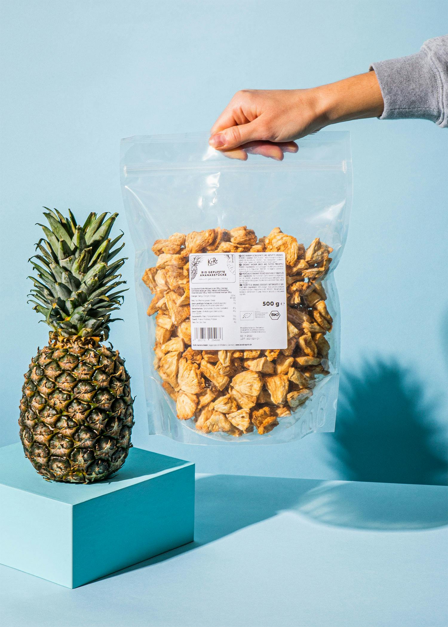 Gepuffte Bio Ananasstücke 500 g
