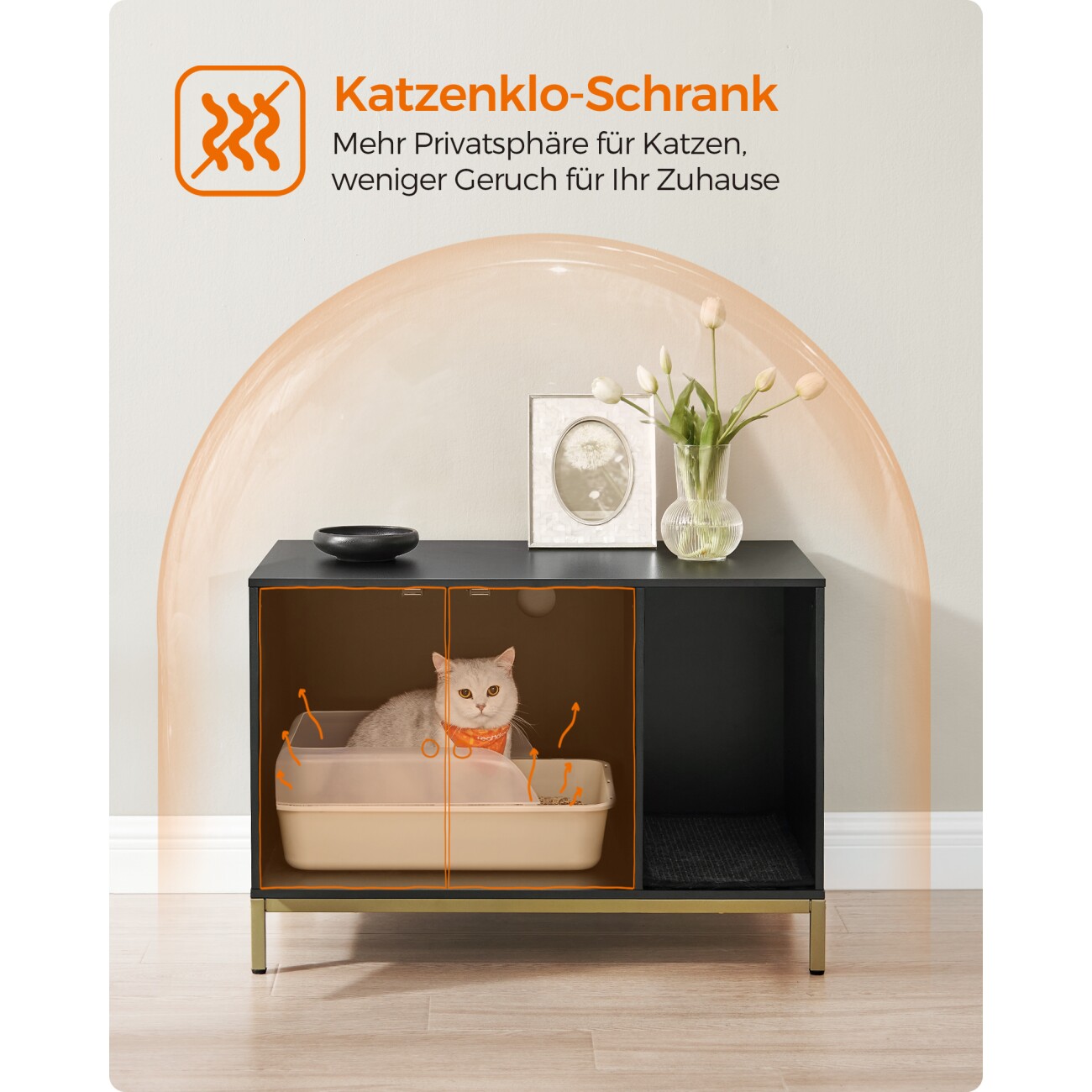 FEANDREA Katzenklo-Schrank Katzenhaus mit Kratzmatte schwarz
