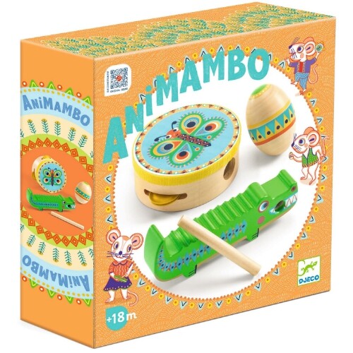 Djeco percussie set tamboerijn, maracas, guiro animambo - 3st