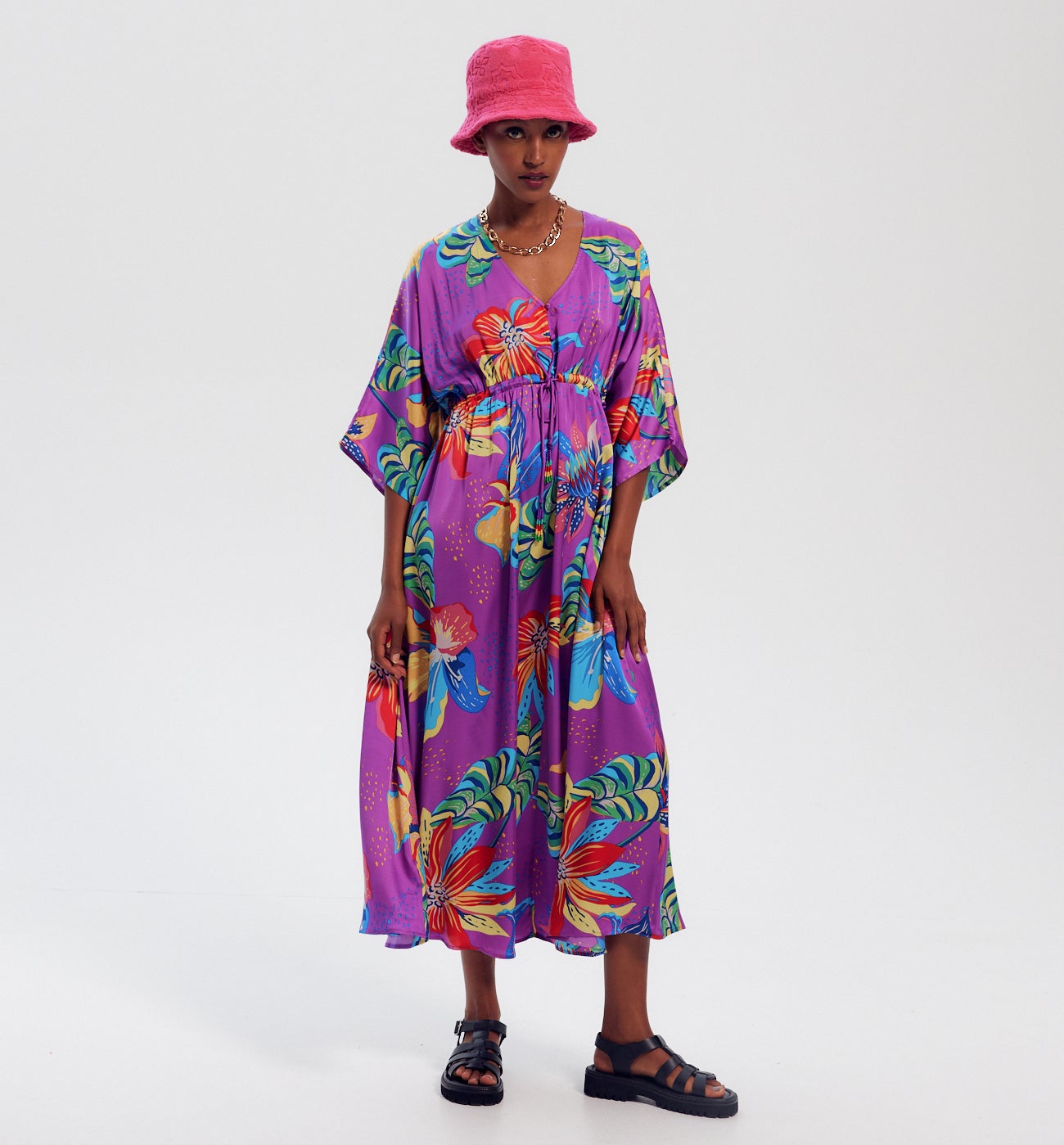 Robe longue imprimée - Imprimé violet