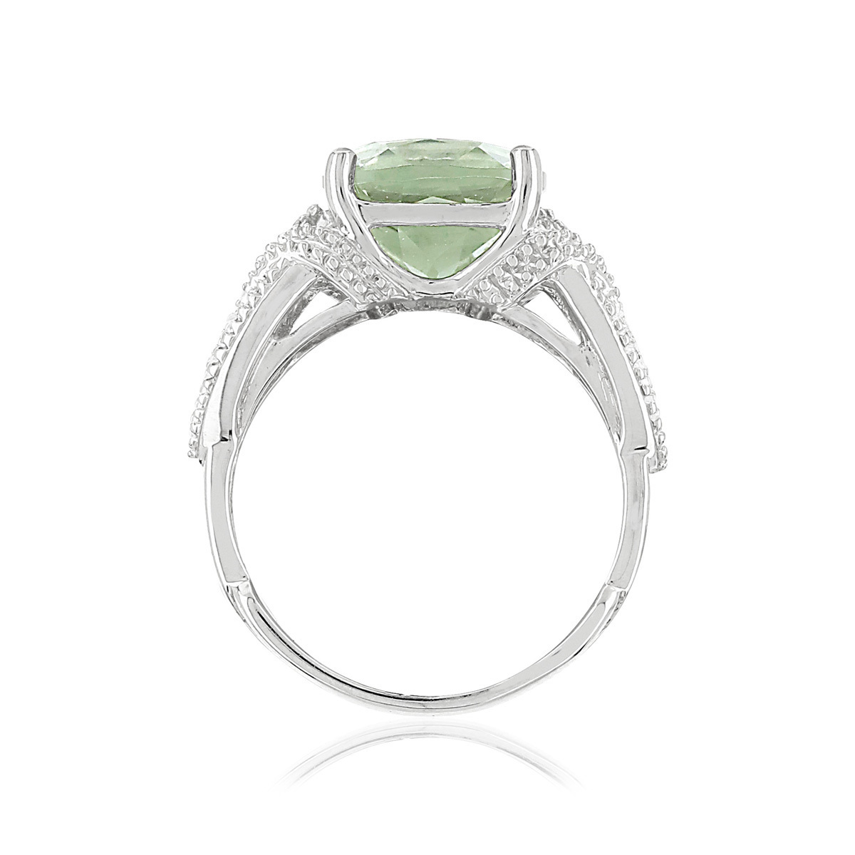 Bague or 375 blanc quartz vert et diamants
