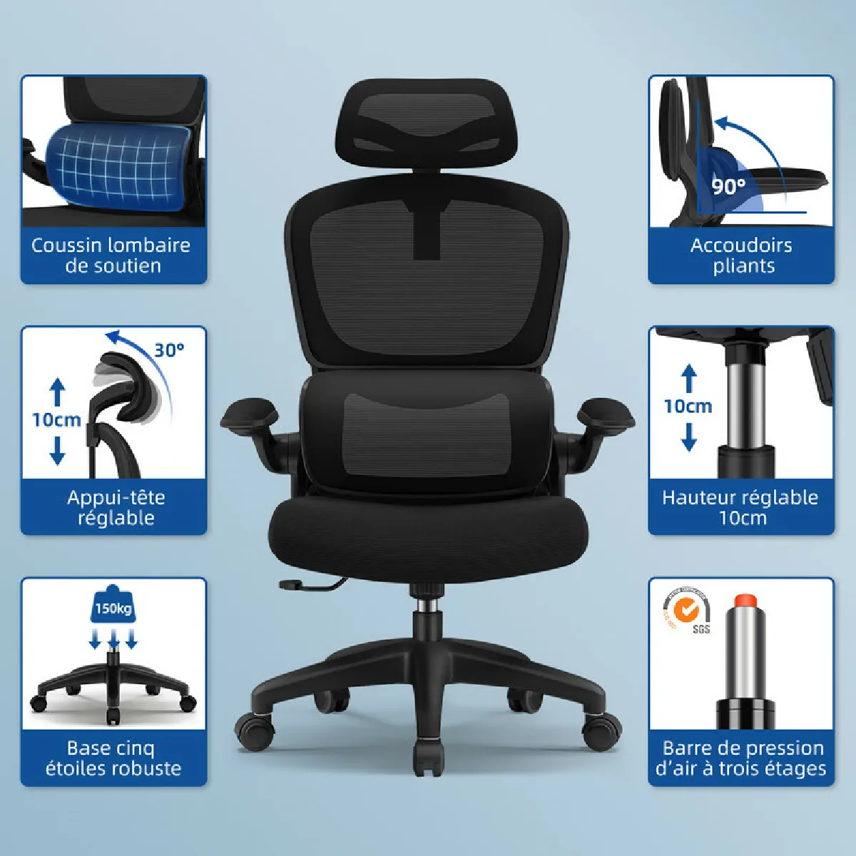 Lexzurn Chaise de bureau - Noir