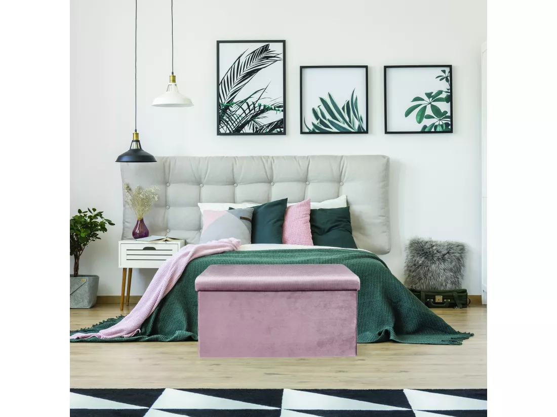 Coffre Banc Pliable Velours Cotele Giulia Rose