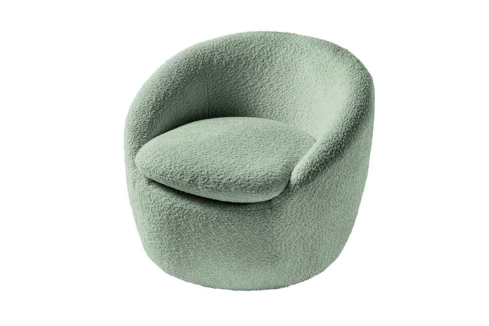Drehbarer Design Sessel ALPINE salbei Bouclé 360° mit Armlehnen
