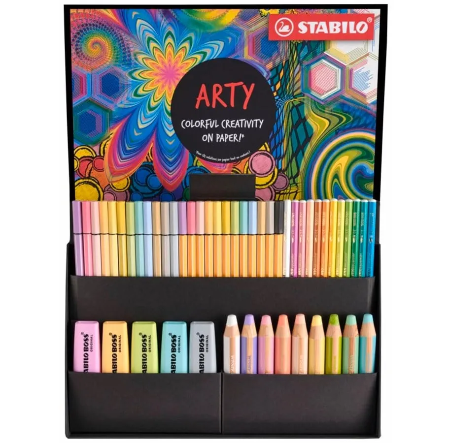 Gaveæske Stabilo Arty pastel sortiment - med 50 dele