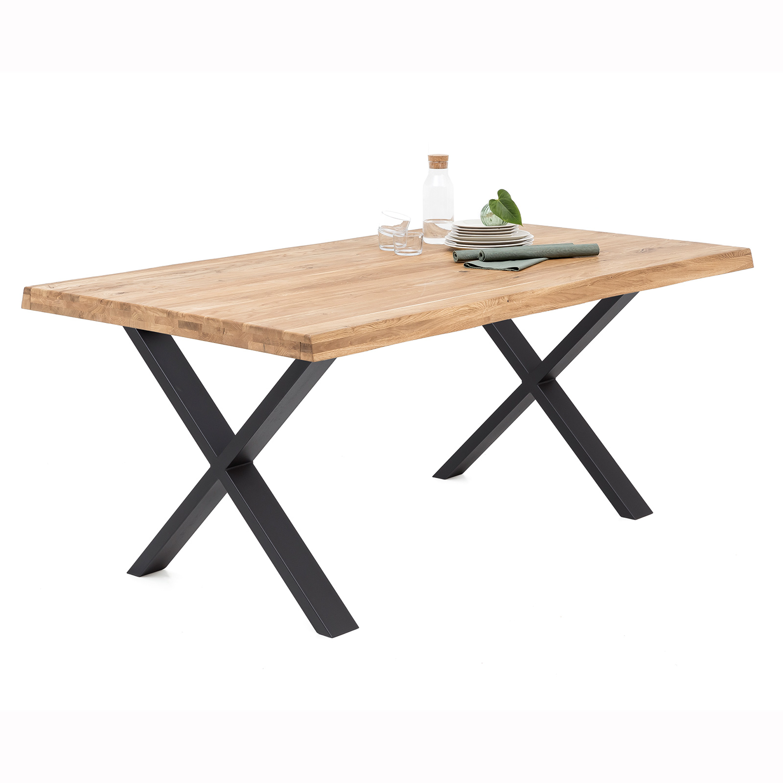 Esstisch - Wildeiche massiv - braun-schwarz - Eisen - 160x100 cm