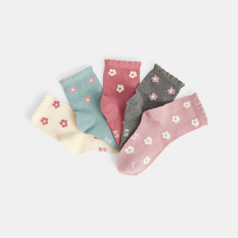 Chaussettes fleuries multicolores bébé fille (lot de 5) Mauve Violet